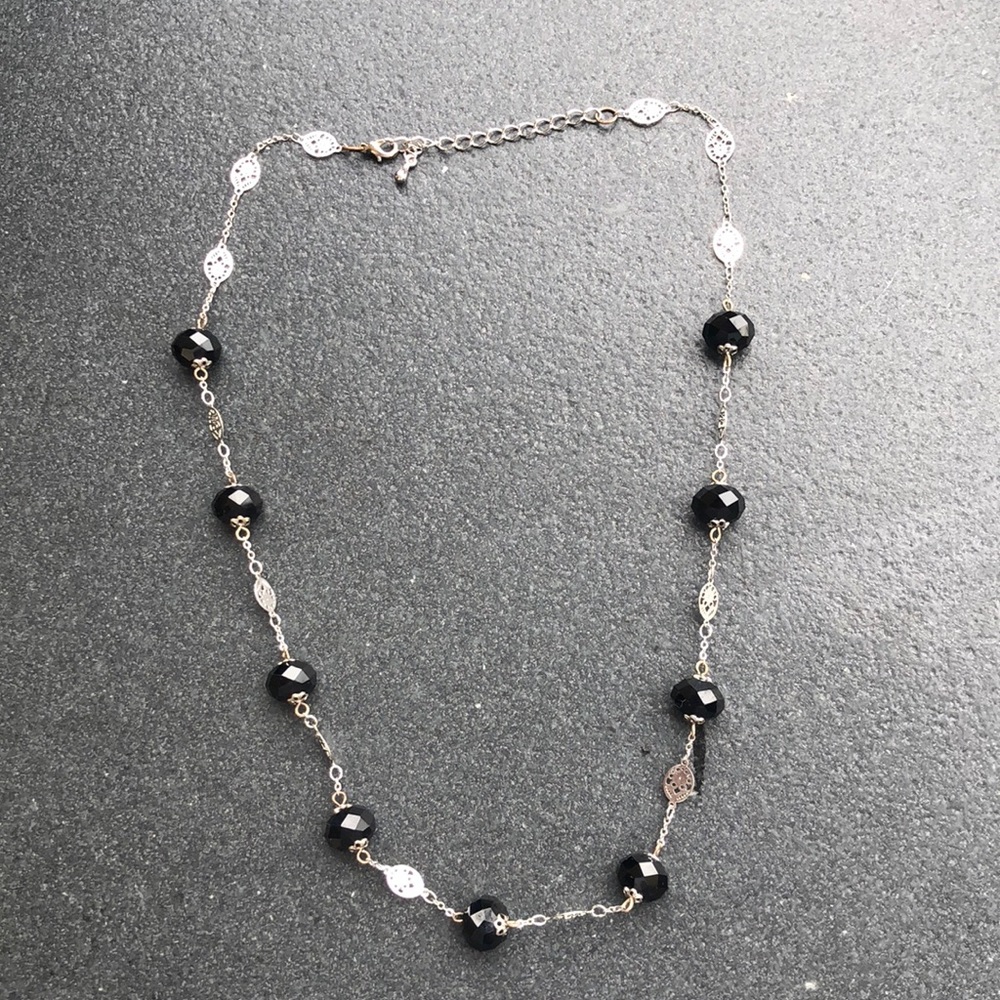 Black Stone and Silver Necklace